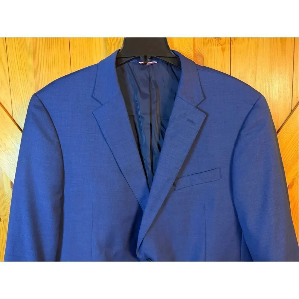 Tommy Hilfiger Navy Blue Suit Jacket Size 48L Wool Blend (6651)